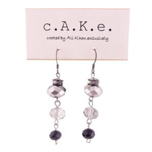 c.A.K.e. By Ali Khan Silver & Black Crystal Sterling Silver Hook Earrings NEW